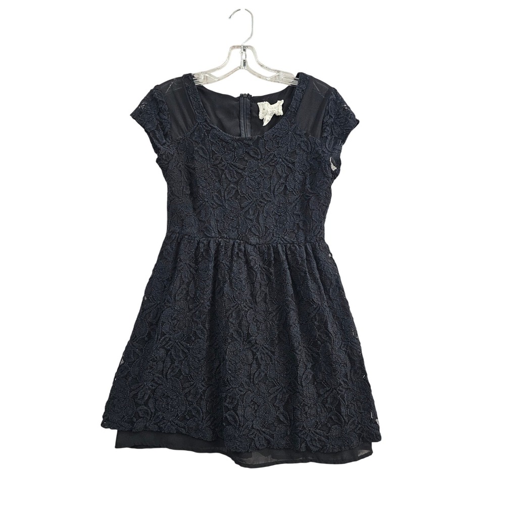 Coincidence & Chance Lace Dress Womens S Black Floral Mesh Cap Sleeve Mini LBD